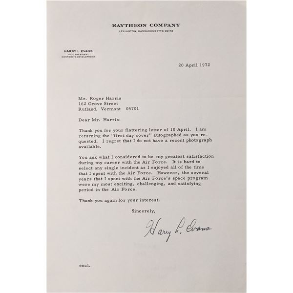 VP Harry L. Evans signed letter.