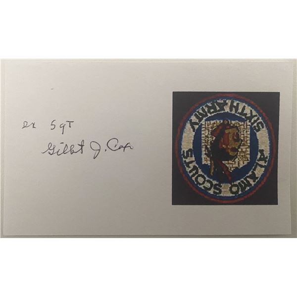 Alamo Scout Gilbert Cox signed note