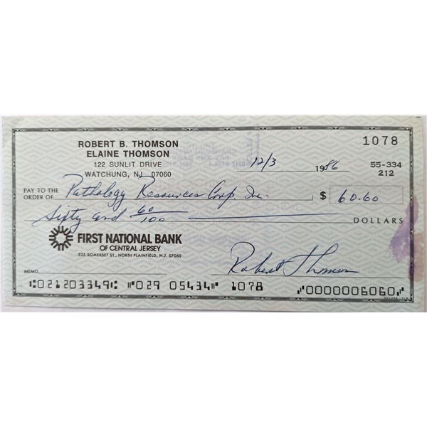 MLB star Bobby Thomson signed check