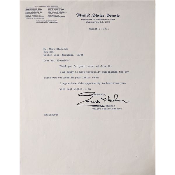 US Senator Edmund Muskie signed letter