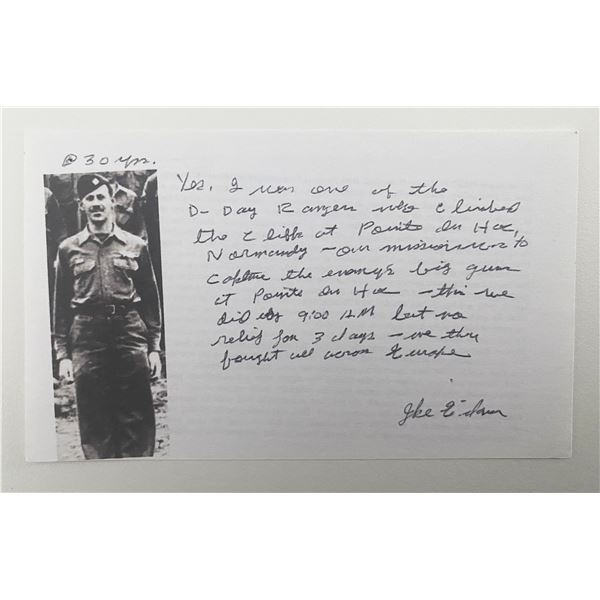 Army Lieutenant James W. Eikner signed note