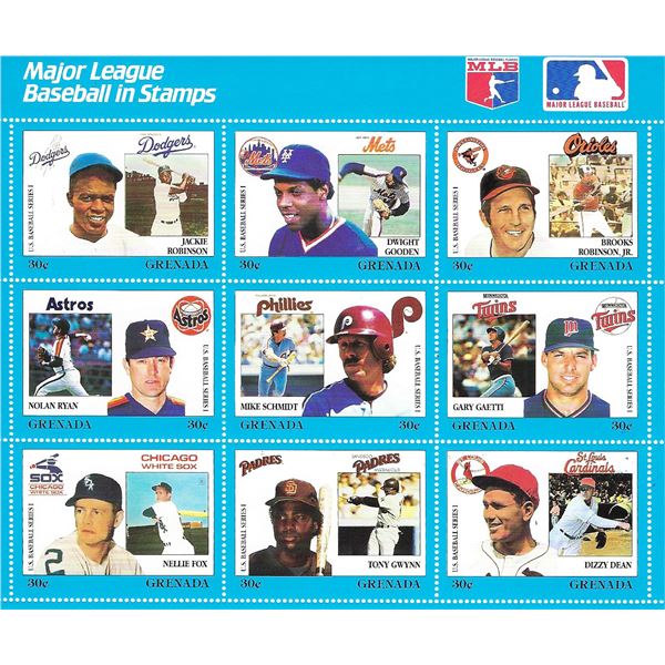 Major League Baseball Souvenir Stamp Sheet Grenada