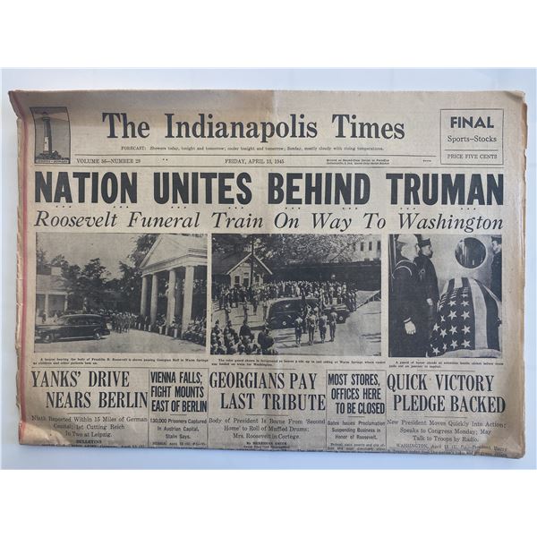 Indiana The Indianapolis Times Original 1945 Vintage Newspaper