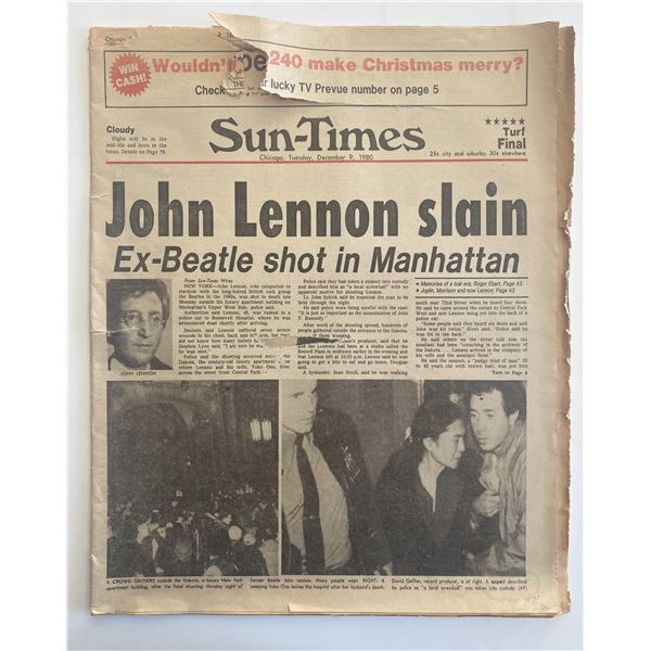 John Lennon Slain Chicago Sun-Times Original 1980 Vintage Newspaper