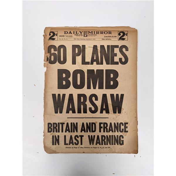 Daily Mirror 1939 Vintage Newspaper