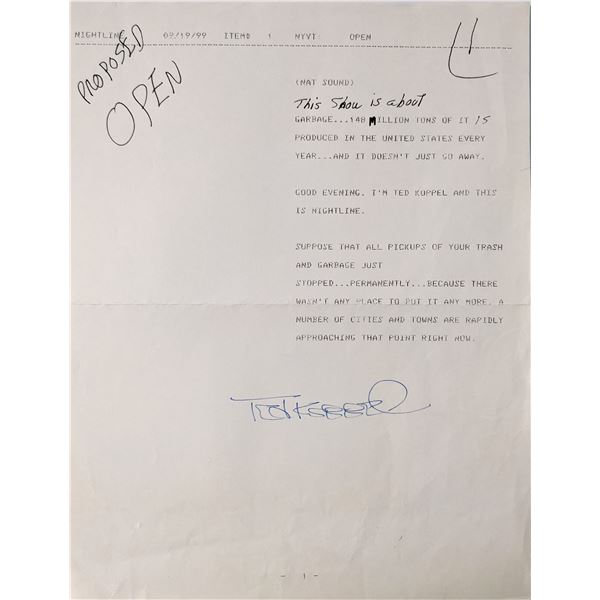 Newscaster Ted Koppel signed script