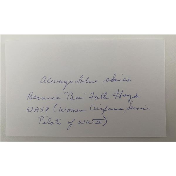 WWII Pilot (WASP) Bernice Bee Falk Haydu signed note