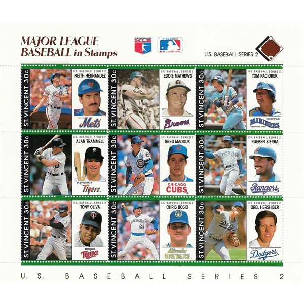 Major League Baseball - St. Vincent Commemorative Stamp Sheet