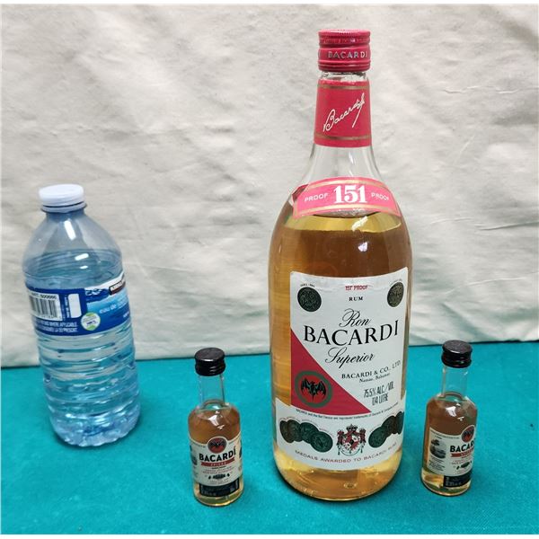 1980s Ron Bacardi Superior Rum with Two Mini Bottle of Bacardi Spiced Rum
