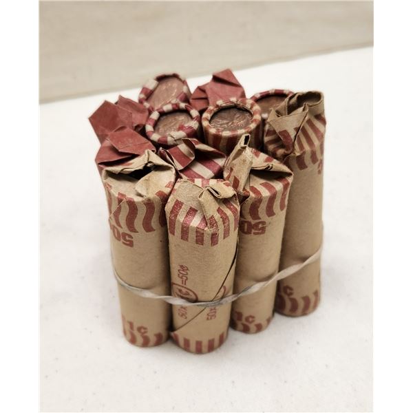 Lot of Twelve Rolls of Pennies. Various years.