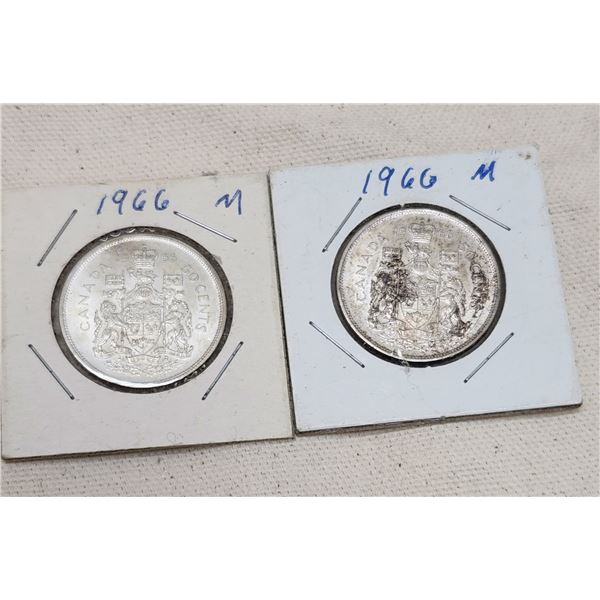 Lot of Two 1966 Canadian Silver Fifty Cent Pieces