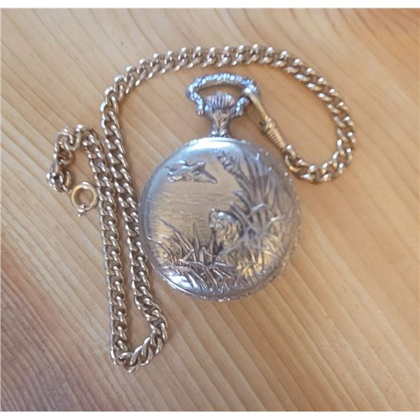 Belle Luisse Men’s Pocket Watch with Hunting Scene On Case