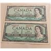 Image 1 : Lot of Two 1954 Canadian One Dollar Banknotes