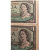 Image 2 : Lot of Two 1954 Canadian One Dollar Banknotes