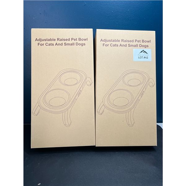 Lot of 2 Adjustable Raised Pet Food Bowls - For Cats & Small Dogs