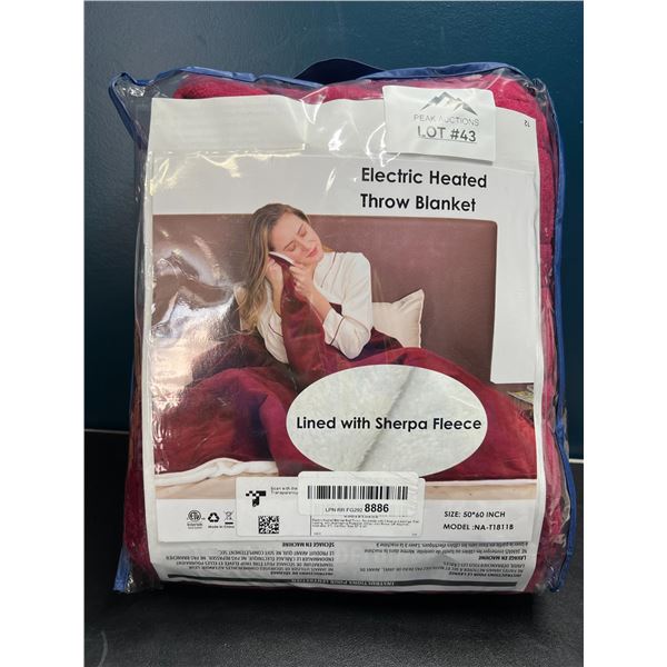 Lot of 1 Electric Heated Throw Blanket w/ Sherpa Fleece - Red