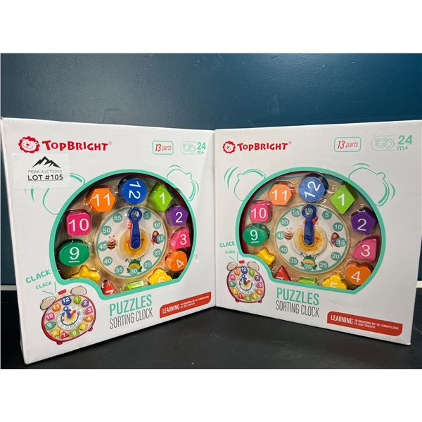 Lot of 2 TopBright Puzzles Sorting Clock Toy Sets