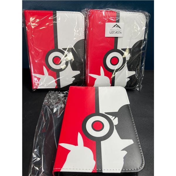 Lot of 3 Pokemon Leather 4-Pocket Premium Card Binders