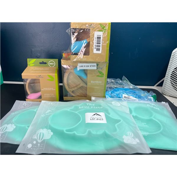 Lot of Assorted Baby/Toddler Feeding Accessories/Silicone/Bamboo Serving Plates/Bowls