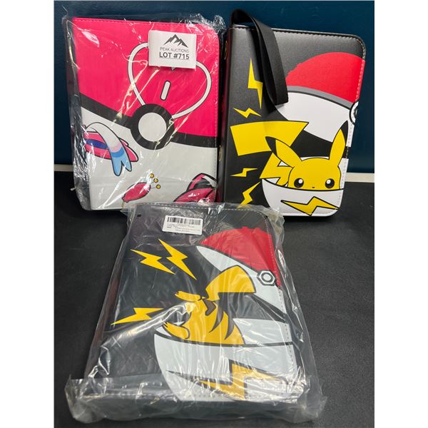 Lot of 3 Pokemon Leather 4-Pocket Premium Card Binders