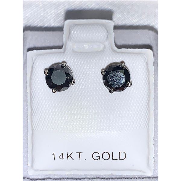Pair of stamped 14K White Gold Black Diamond Solitaire 1.50 Carat Earrings Appraisal Certificate $12