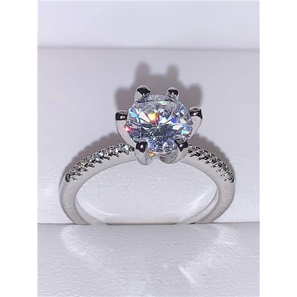 Ladies 1.0 Carat Solitaire .925 Silver Engagement ring size 7