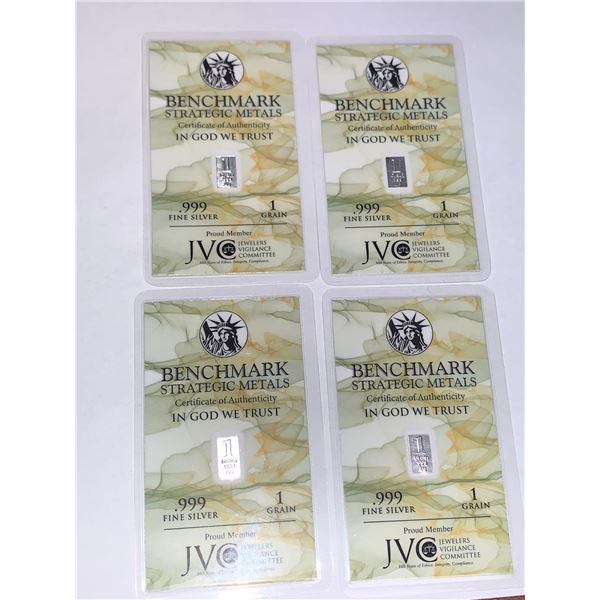 Benchmark Strategic Metal .999 Fine Silver 1 Grain wfer Bar LOT of 4