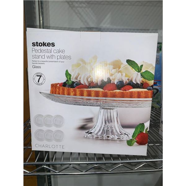 Stokes Pedestal Cake Stand with Plates Glass 7pc Set
