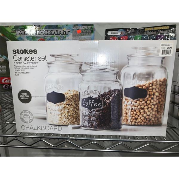 Stokes Canister Set 3 Piece Glass Chalk Included