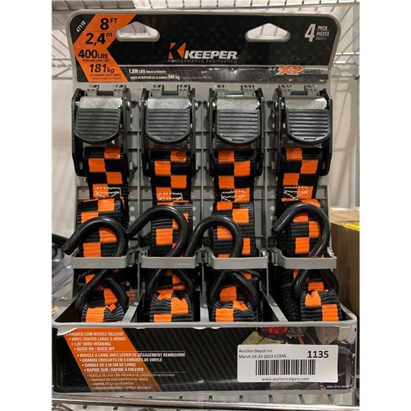 Keeper 4 pack XP Series 8' x 1 1/4" Ratchet Straps