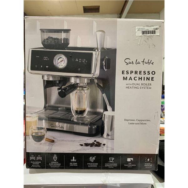 Sur La Table Espresso Coffee Maker with Built in milk frother, conical burr grinder and LCD touchscr