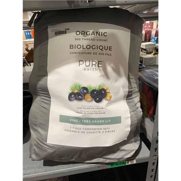 Organic 300 Thread Count 3 Pc Comforter Set - King Size - Grey