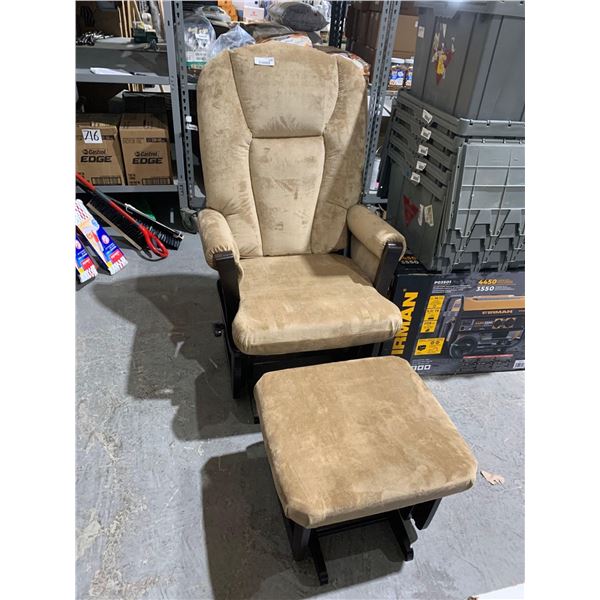 Glider Chair with Ottoman, Espresso Frame, Locking Feature on the chair and ottoman