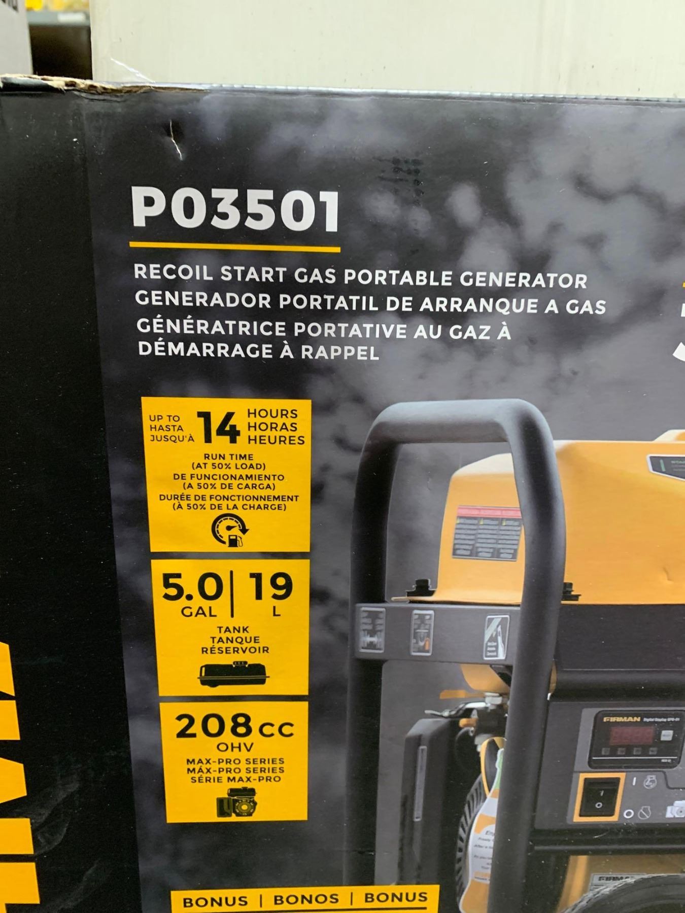 FIRMAN P03504F Refurbished 4450W Portable Gas Generator With CO Alert - 3550W Running