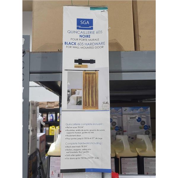 SGA Black Hardware for Wall Mount Barn Door & 12 SGA Simple Door Guide with a Wheel