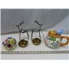 Image 1 : Candle holders + Tea pot + English bone China Decoration