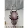 Image 6 : 3 assorted decorative Glass pieces - Twin spout vase, lime green vase & glass purple purse