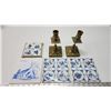 Image 1 : Various decorative items - Delft blue coaster, 2 brass candle holders & headford ceramic coasters