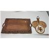 Image 1 : Large carved wooden serving tray and wooden decorative wall platter
