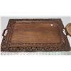 Image 2 : Large carved wooden serving tray and wooden decorative wall platter