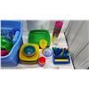 Image 2 : Large plastic bin, filled with a Huge assortment of plastic Camping dishes - Plates, bowls, cups, cu