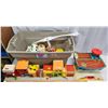 Image 1 : Bin of Assorted toys - Fisher price playsets, toy cars, airplane, etc.