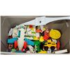 Image 2 : Bin of Assorted toys - Fisher price playsets, toy cars, airplane, etc.
