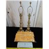 Image 1 : 2 Brass lamps & Empire shade covers + Bathroom light cover