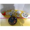 Image 1 : dishes. Milk and sugar bowls, 3 candle holders, sugar bowl and misc.