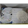 Image 3 : Doilies + Hanging Penguin cloth art + 2 vintage storage containers