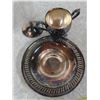 Image 2 : S.P. Brass and copper serving trays, sugar and cream bowls, and tea pots