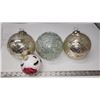 Image 2 : Large Glass decorative bowl & 4 Decorative glass balls - 17"W x 12"H