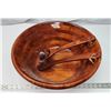 Image 1 : Large Wooden Bowl/Basin & 2 wooden utensils, spoon and spork - 17"W x 7"H & 14"Long utensils