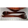 Image 3 : Large Wooden Bowl/Basin & 2 wooden utensils, spoon and spork - 17"W x 7"H & 14"Long utensils